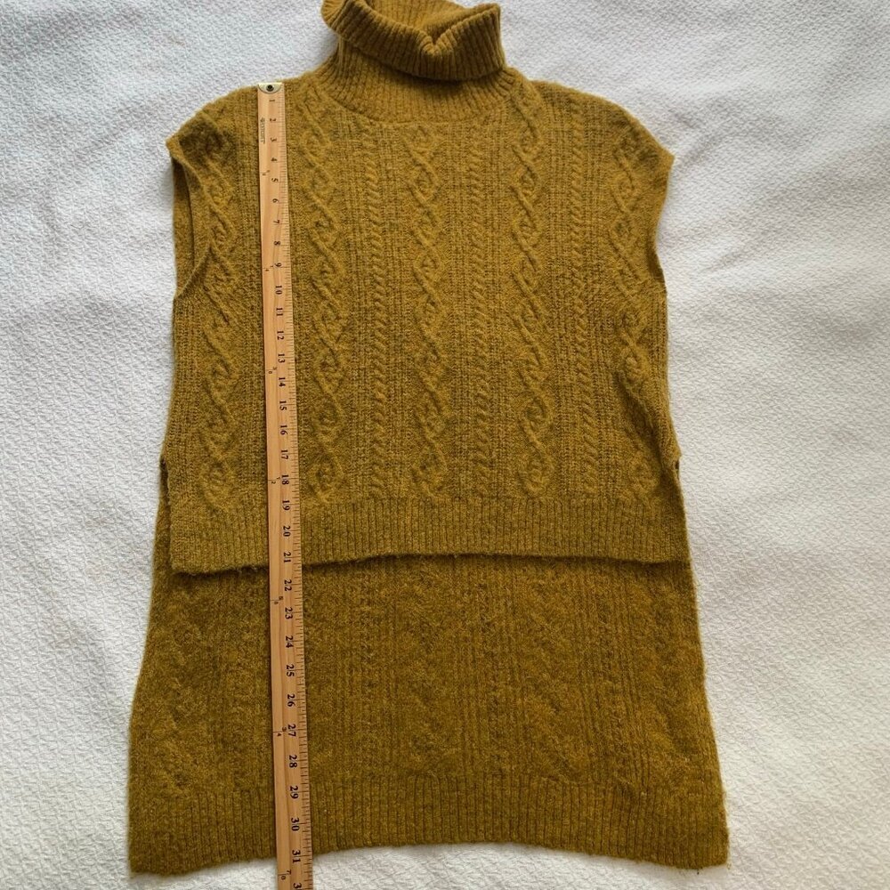 Kerisma Cable Knit Sweater Vest Women M/L Mustard Yellow Turtleneck High Low Hem - Picture 9 of 9